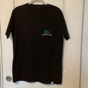 Lacoste Black Tee with Iconic Green Crocodile L